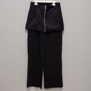 NWOT Zara Black High-Waisted Wide Leg Pants with Layered Skirt. Size XS